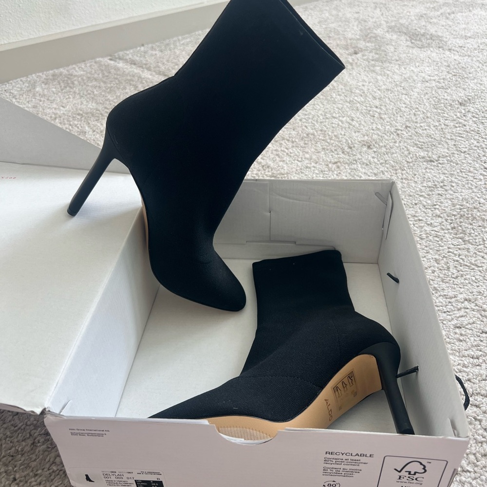 Aldo Sleek Black Heeled Boots